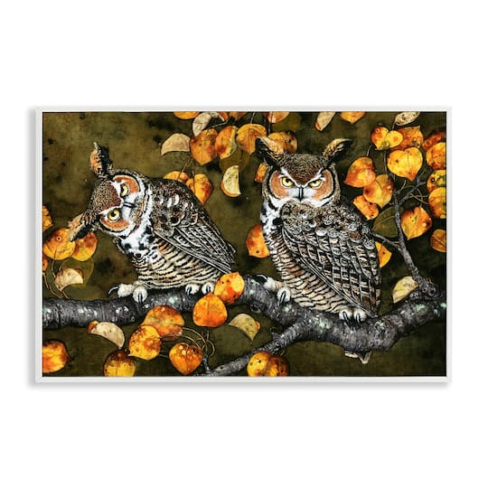 Stupell Industries Inquisitor Owls Autumn Branch Framed Giclee Art